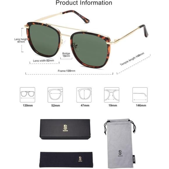 Aviator Sunglasses Polarized Square Retro Sunglasses UV400 Women Men Fashion Sha - Picture 5 of 6